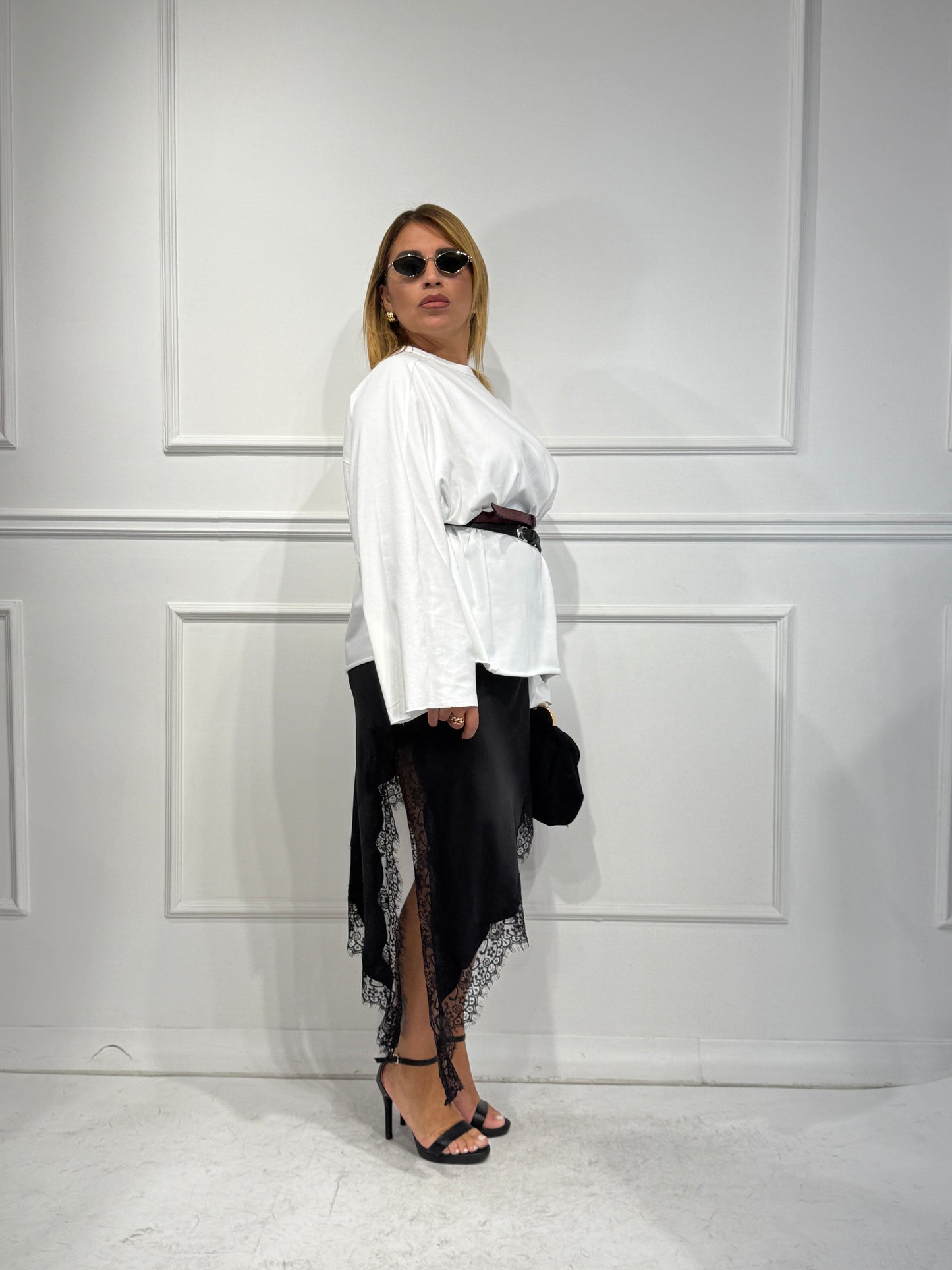 Maxi T-shirt Over Bianca manica lunga