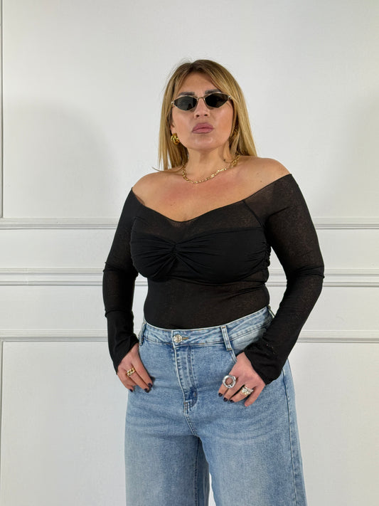 Maglia Scollo Barca Nero