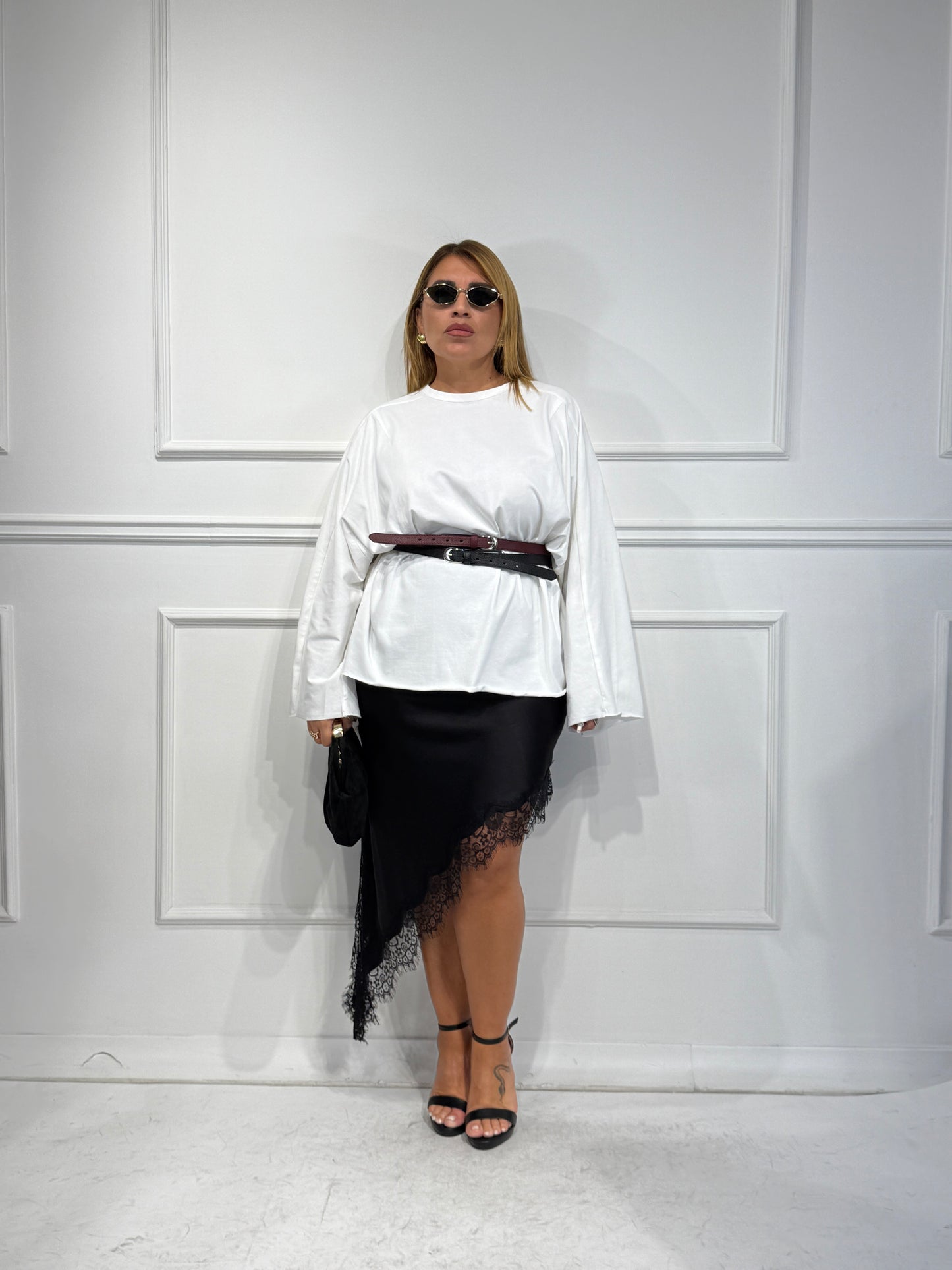 Maxi T-shirt Over Bianca manica lunga