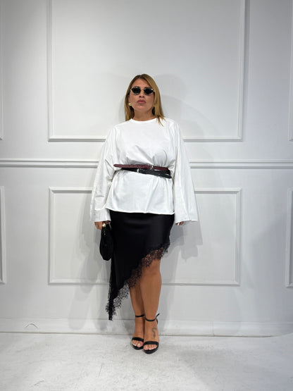 Maxi T-shirt Over Bianca manica lunga