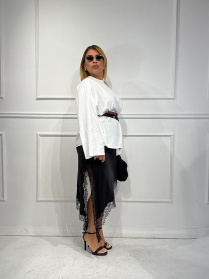 Maxi T-shirt Over Bianca manica lunga