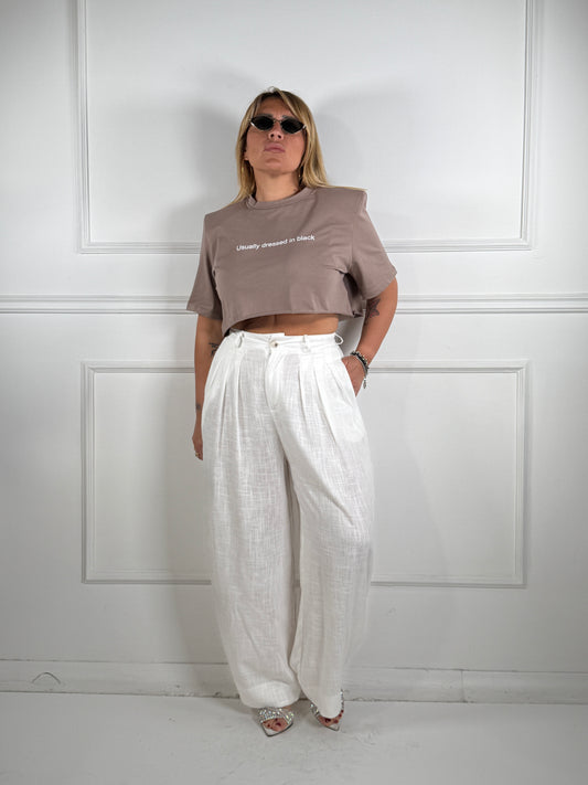 Pantalone Misto Lino Bianco