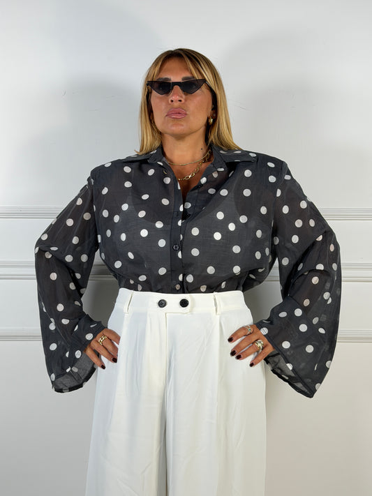Camicia Fantasy Nero Pois Curvy