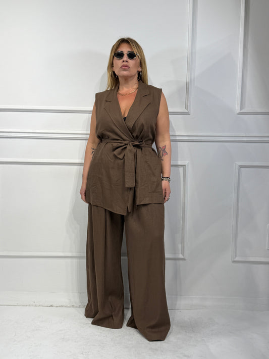 Coordinato Lino CURVY Marrone