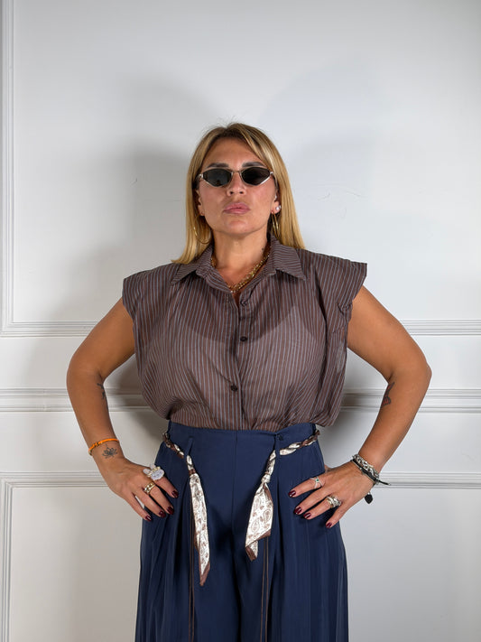 Camicia Micro Righe Marrone