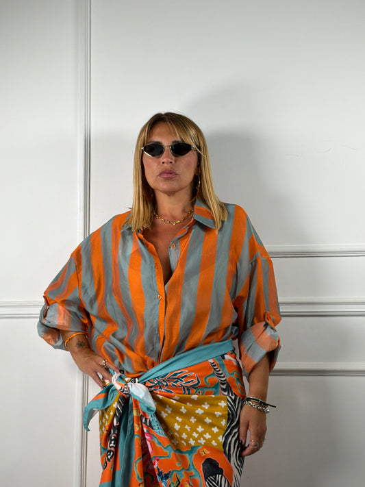 Camicia Riga Arancio Azzurra Curvy