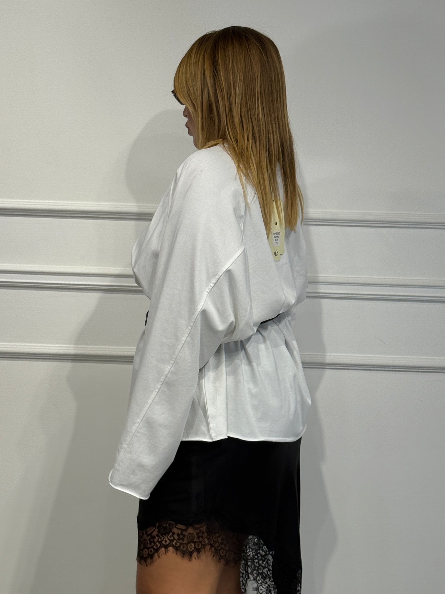 Maxi T-shirt Over Bianca manica lunga