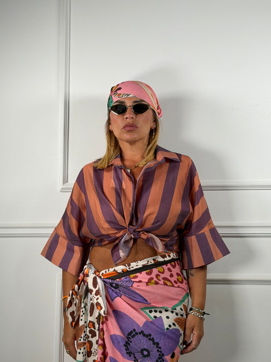 Camicia Riga Rosa Viola Mezza Manica