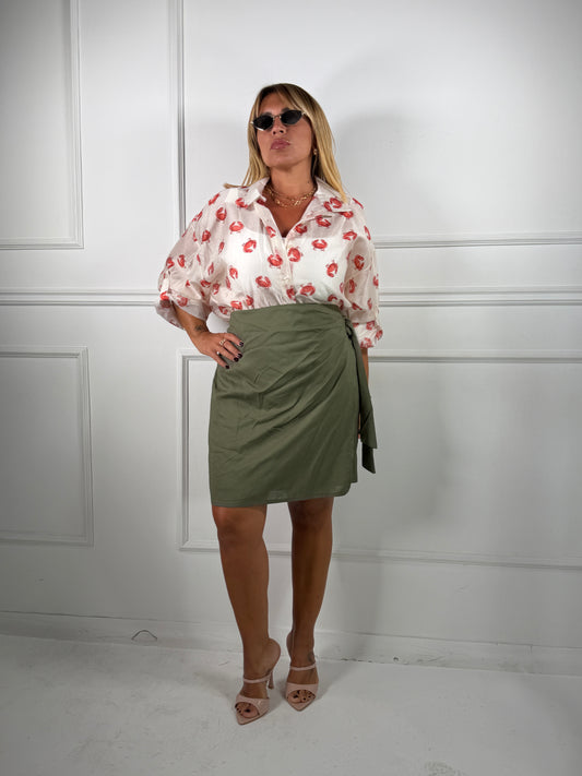 Minigonna Pareo Tinta Unita Verde Curvy