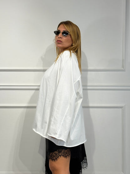 Maxi T-shirt Over Bianca manica lunga