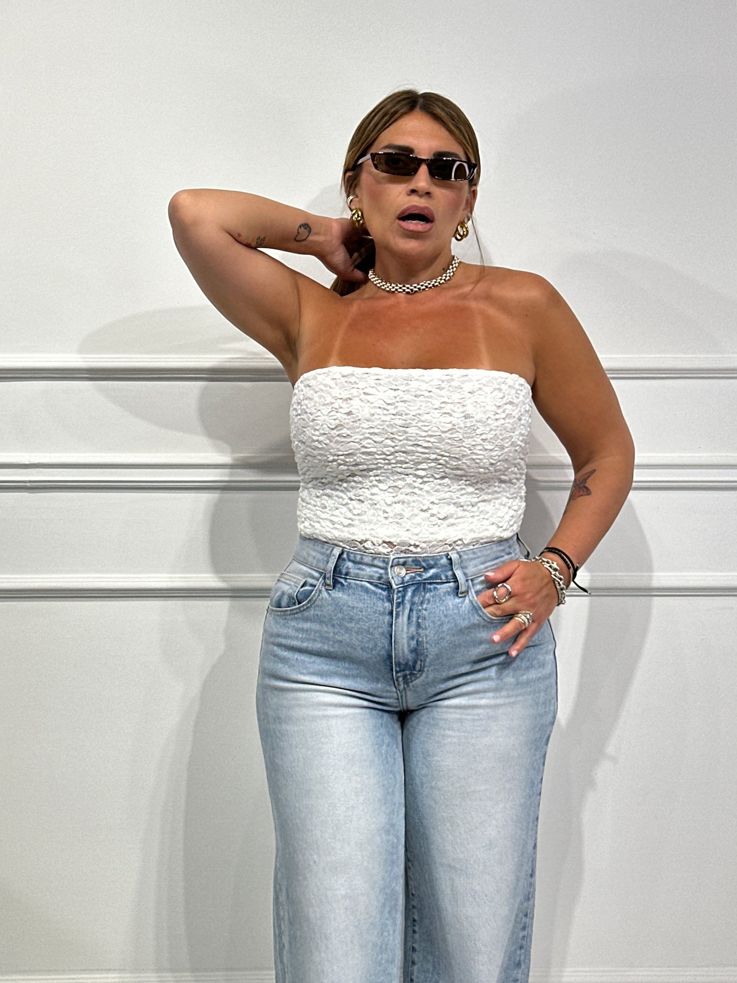 Body merletto a fascia