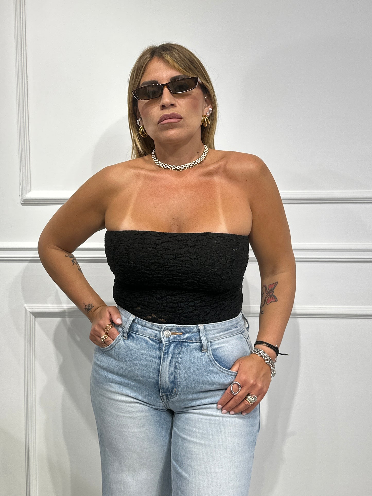 Body merletto a fascia