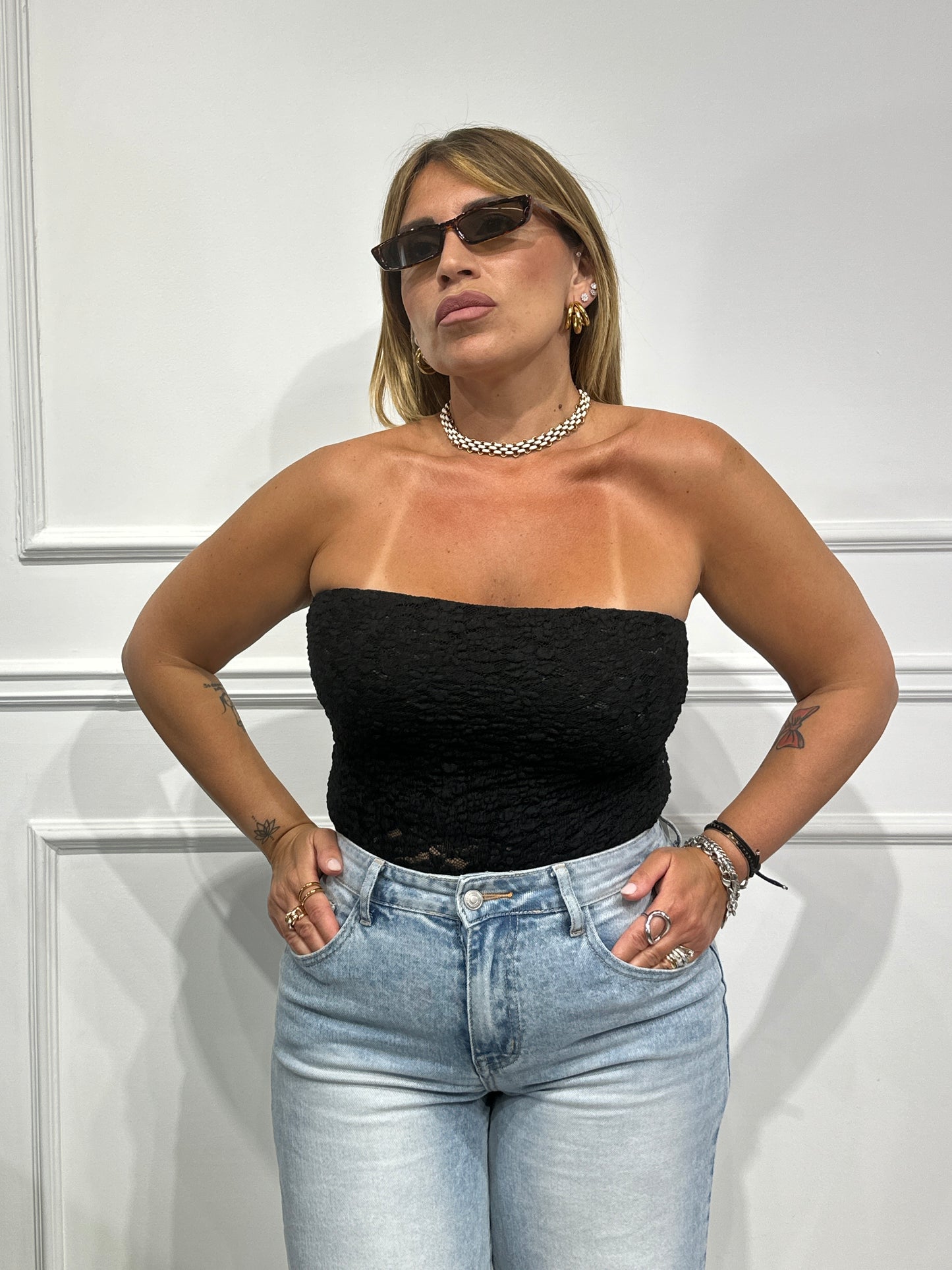 Body merletto a fascia