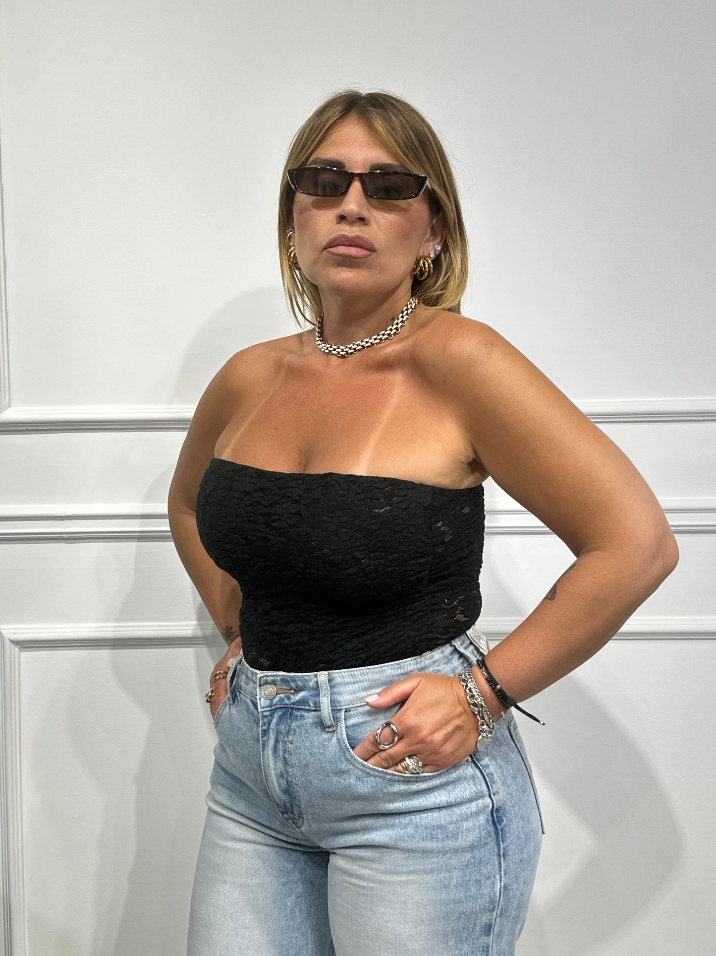 Body merletto a fascia