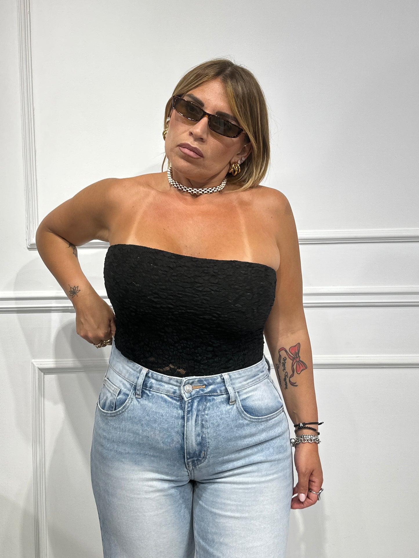 Body merletto a fascia